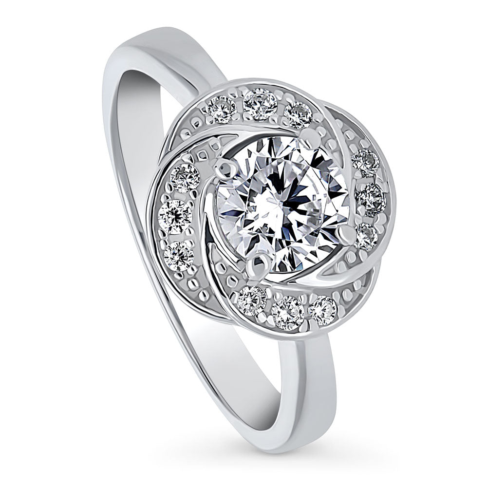 Flower Woven Halo CZ Ring in Sterling Silver