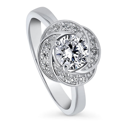 Flower Woven Halo CZ Ring in Sterling Silver