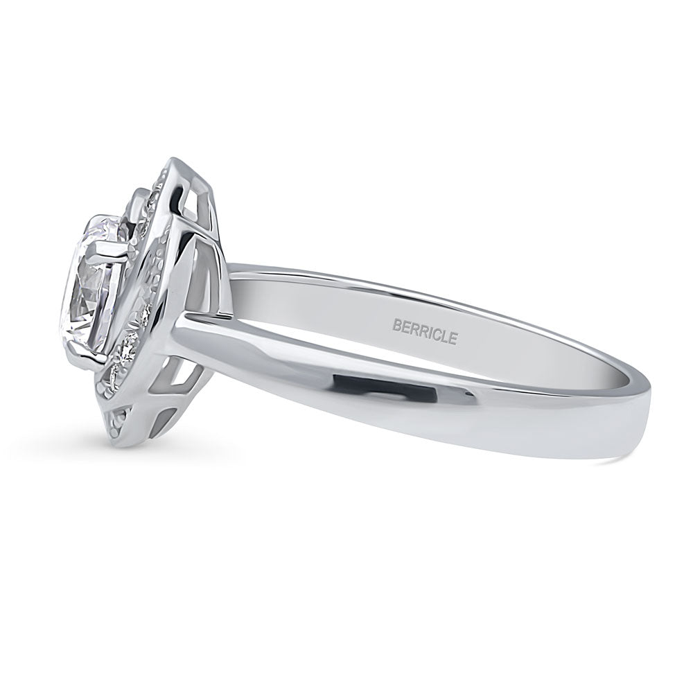 Angle view of Flower Woven Halo CZ Ring in Sterling Silver, 5 of 10