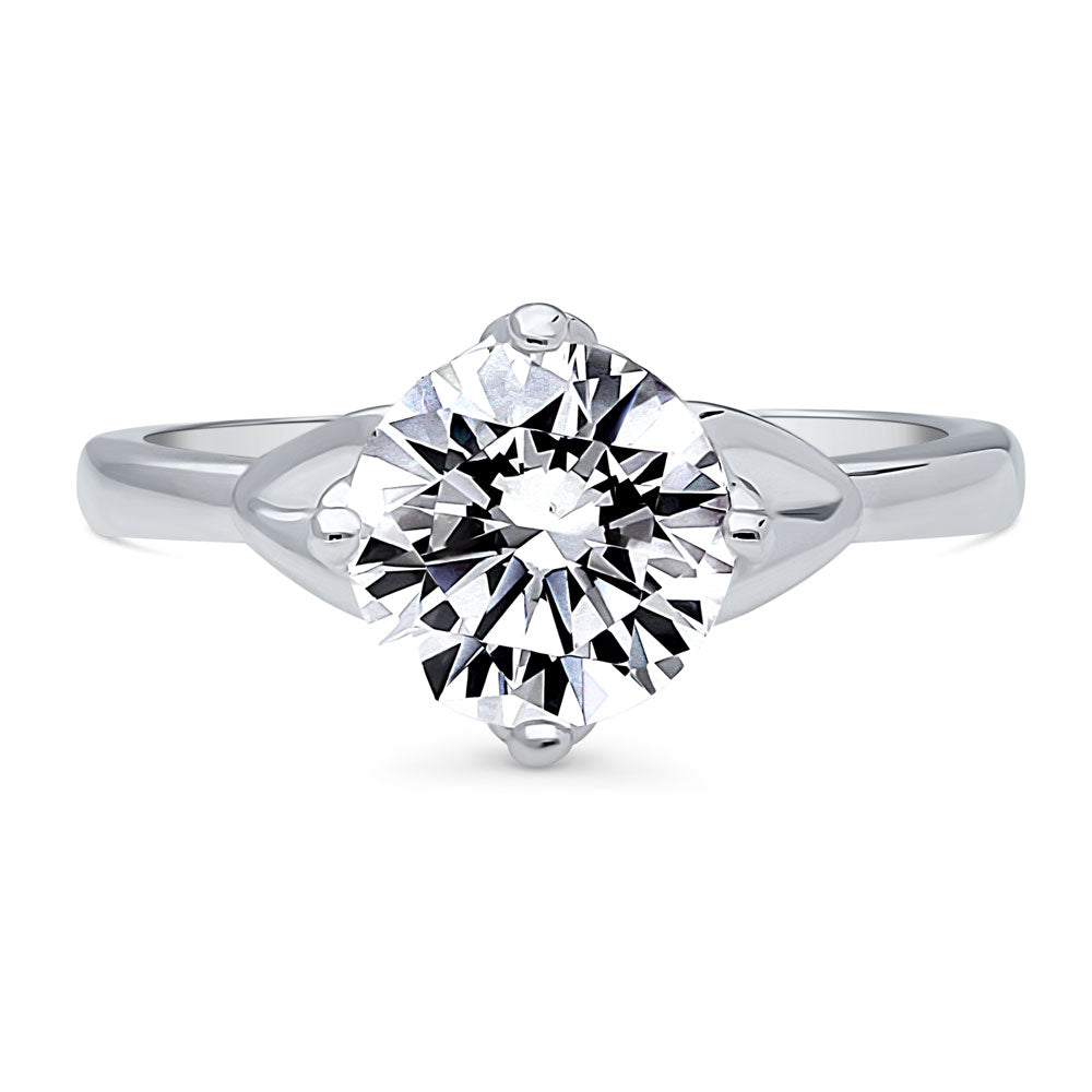 Solitaire Flower 2ct Round CZ Ring in Sterling Silver