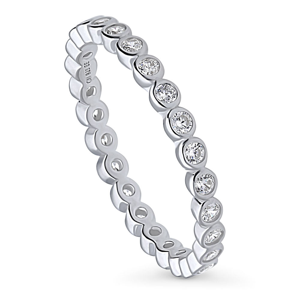 Front view of Bubble Bezel Set CZ Eternity Ring in Sterling Silver, 3 of 7