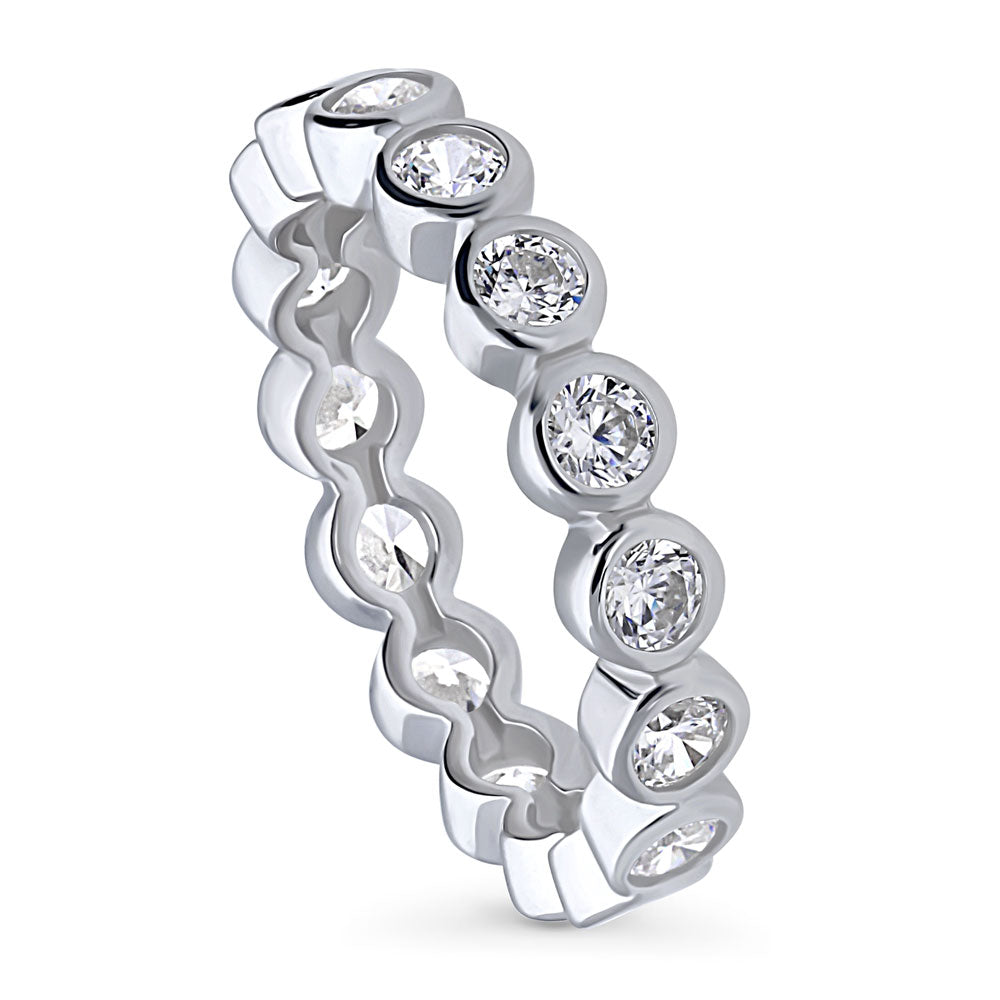 Front view of Bubble Bezel Set CZ Eternity Ring in Sterling Silver, 3 of 9