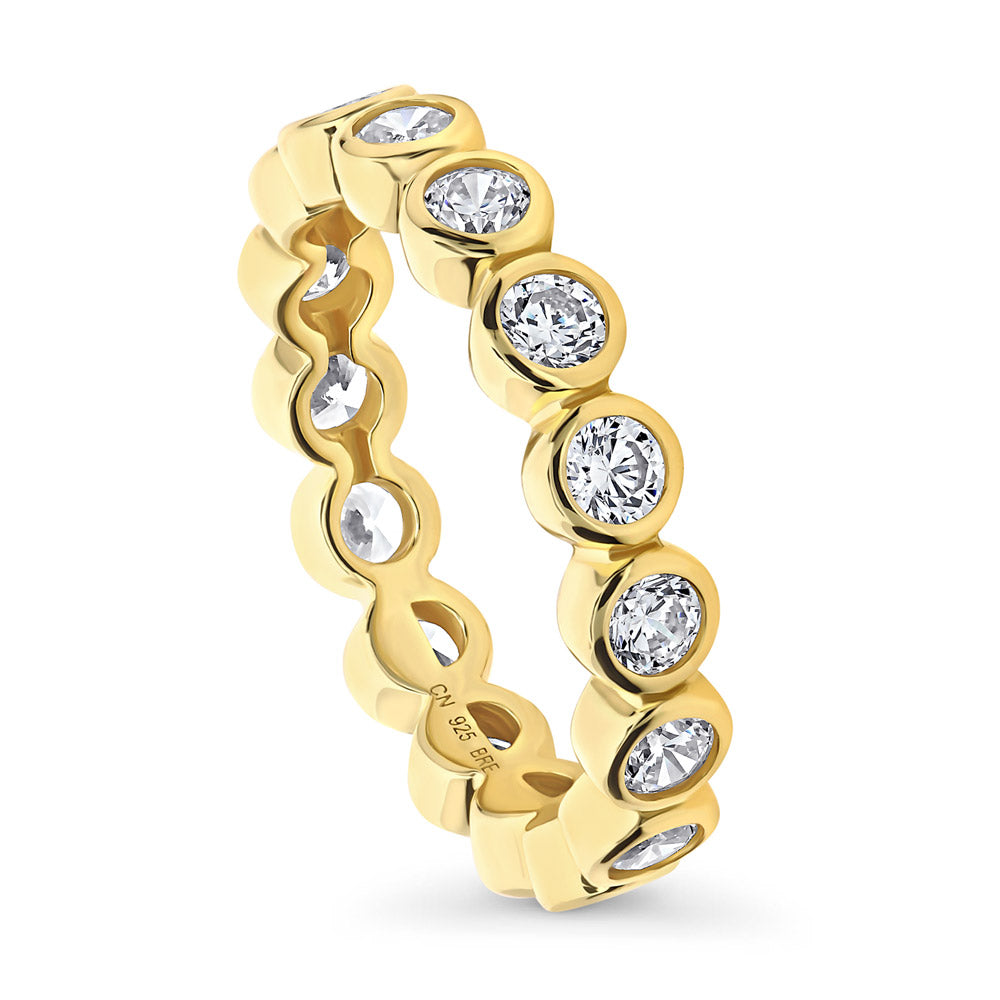 Front view of Bubble Bezel Set CZ Eternity Ring in Gold Flashed Sterling Silver, 4 of 9