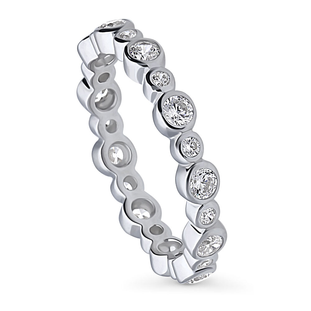 Front view of Bubble Bezel Set CZ Eternity Ring in Sterling Silver, 3 of 11