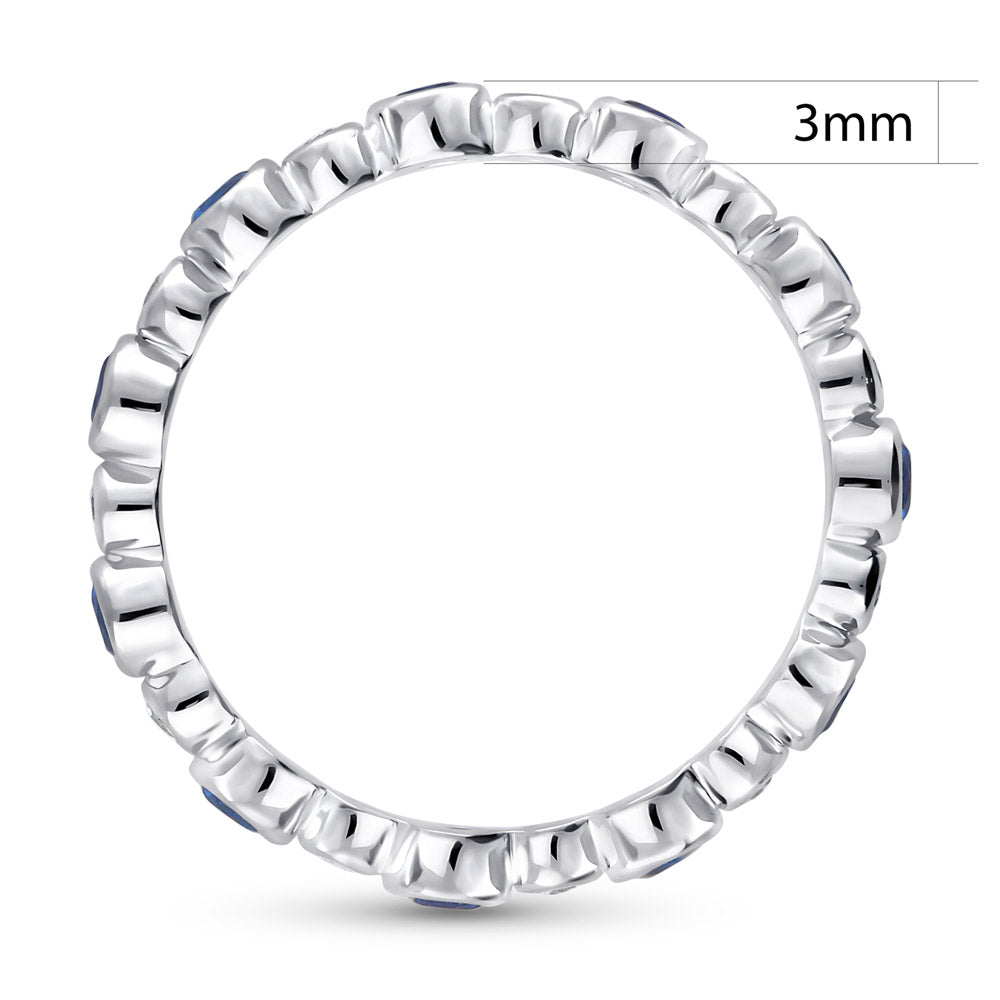 Bubble Sapphire-Blue Bezel CZ Eternity Ring in Sterling Silver