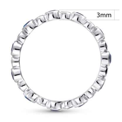 Bubble Sapphire-Blue Bezel CZ Eternity Ring in Sterling Silver