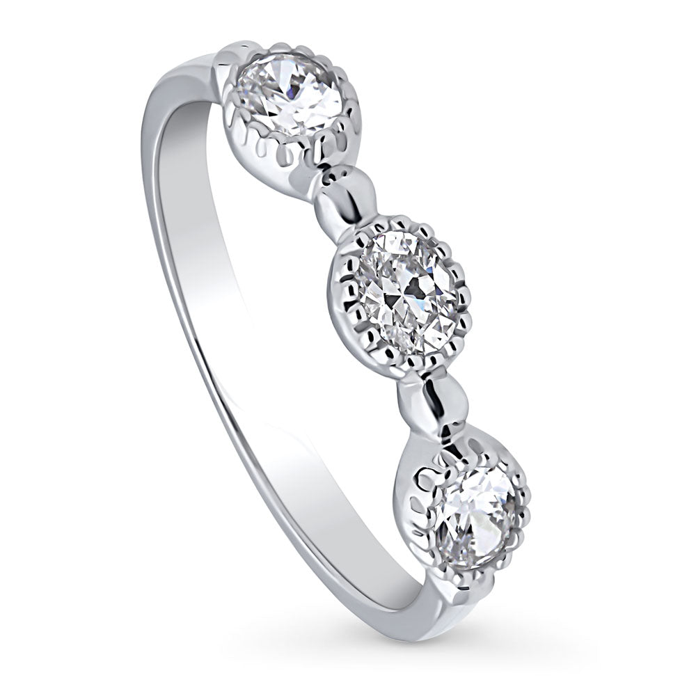 Front view of Milgrain Bezel Set Oval CZ Half Eternity Ring in Sterling Silver, 4 of 9
