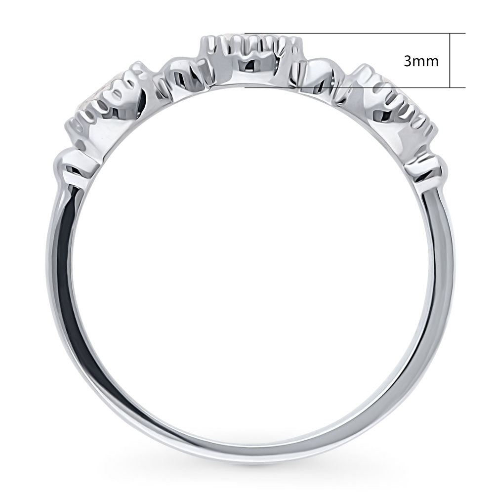 Milgrain Bezel Set Oval CZ Half Eternity Ring in Sterling Silver