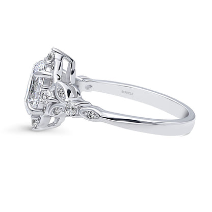 Halo Art Deco Oval CZ Ring in Sterling Silver