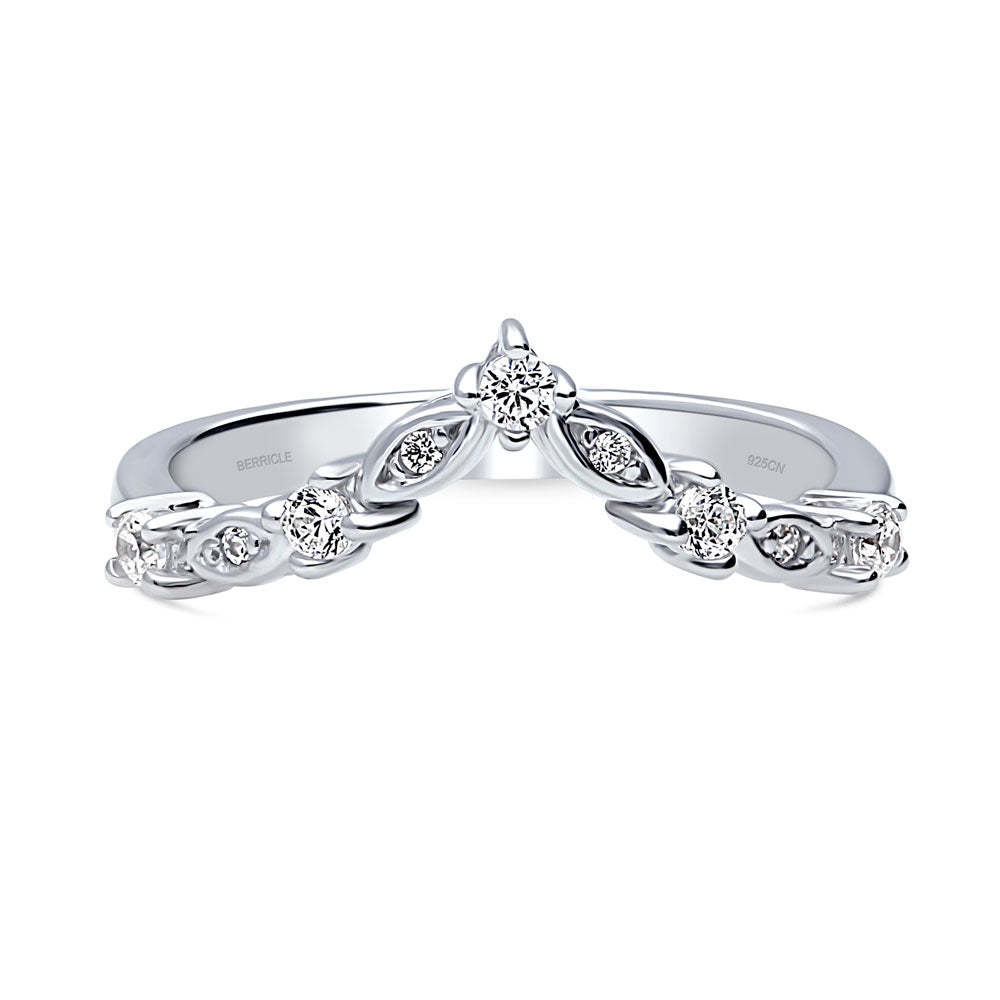 Wishbone Chevron CZ Curved Band in Sterling Silver