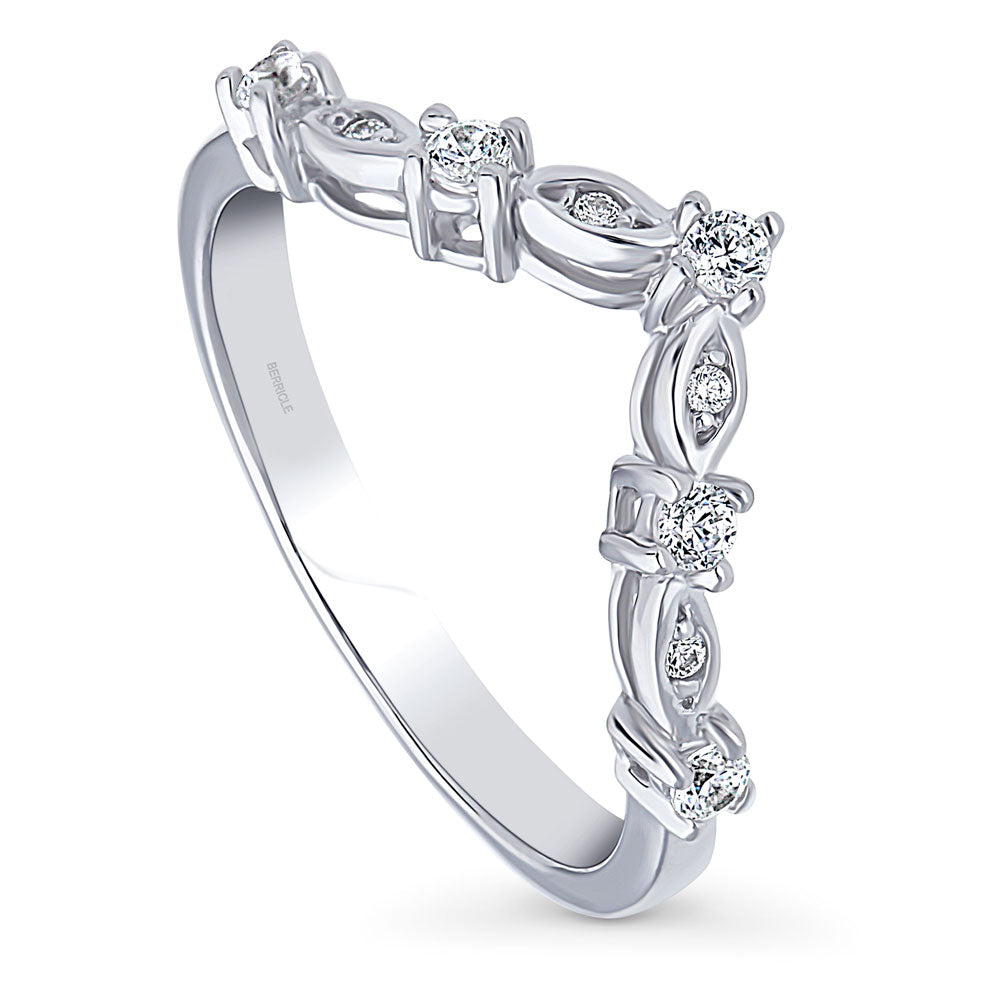 Front view of Wishbone Chevron CZ Curved Band in Sterling Silver, 4 of 7