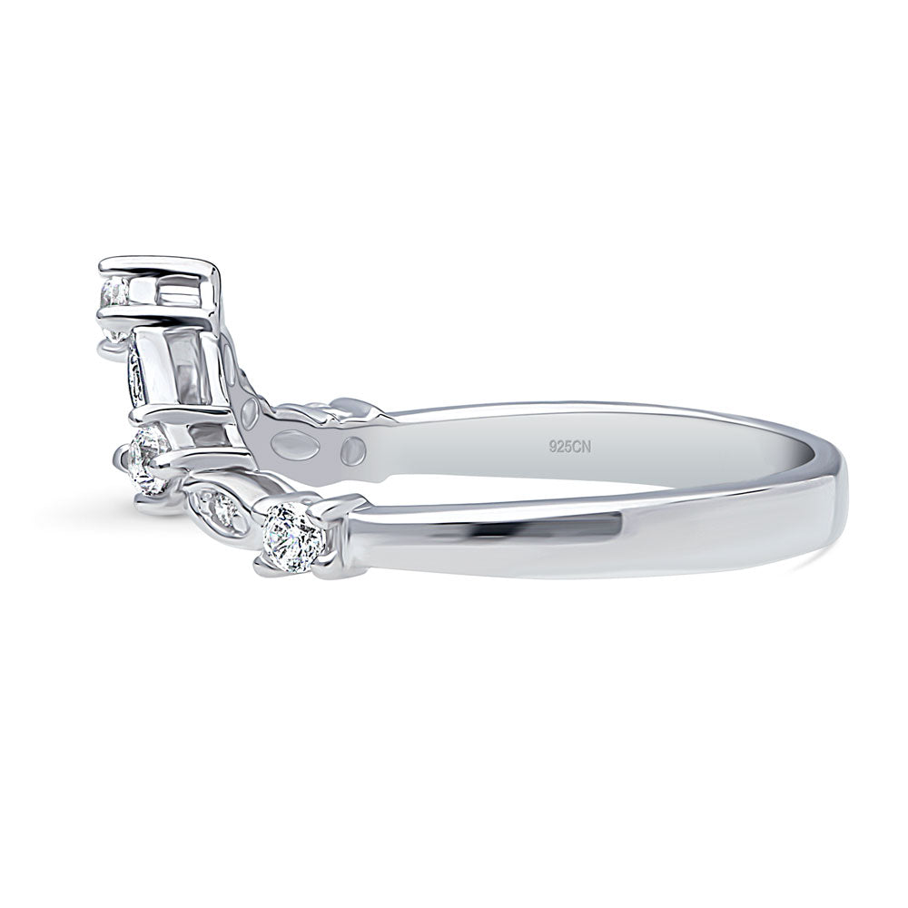 Angle view of Wishbone Chevron Art Deco V Shaped CZ Band in Sterling Silver, 5 of 7