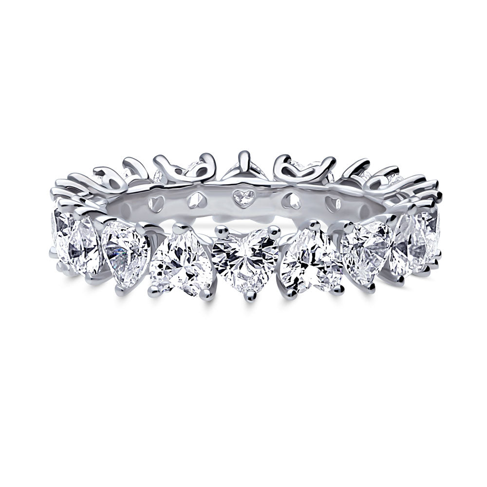 Heart Heart CZ Eternity Ring in Sterling Silver