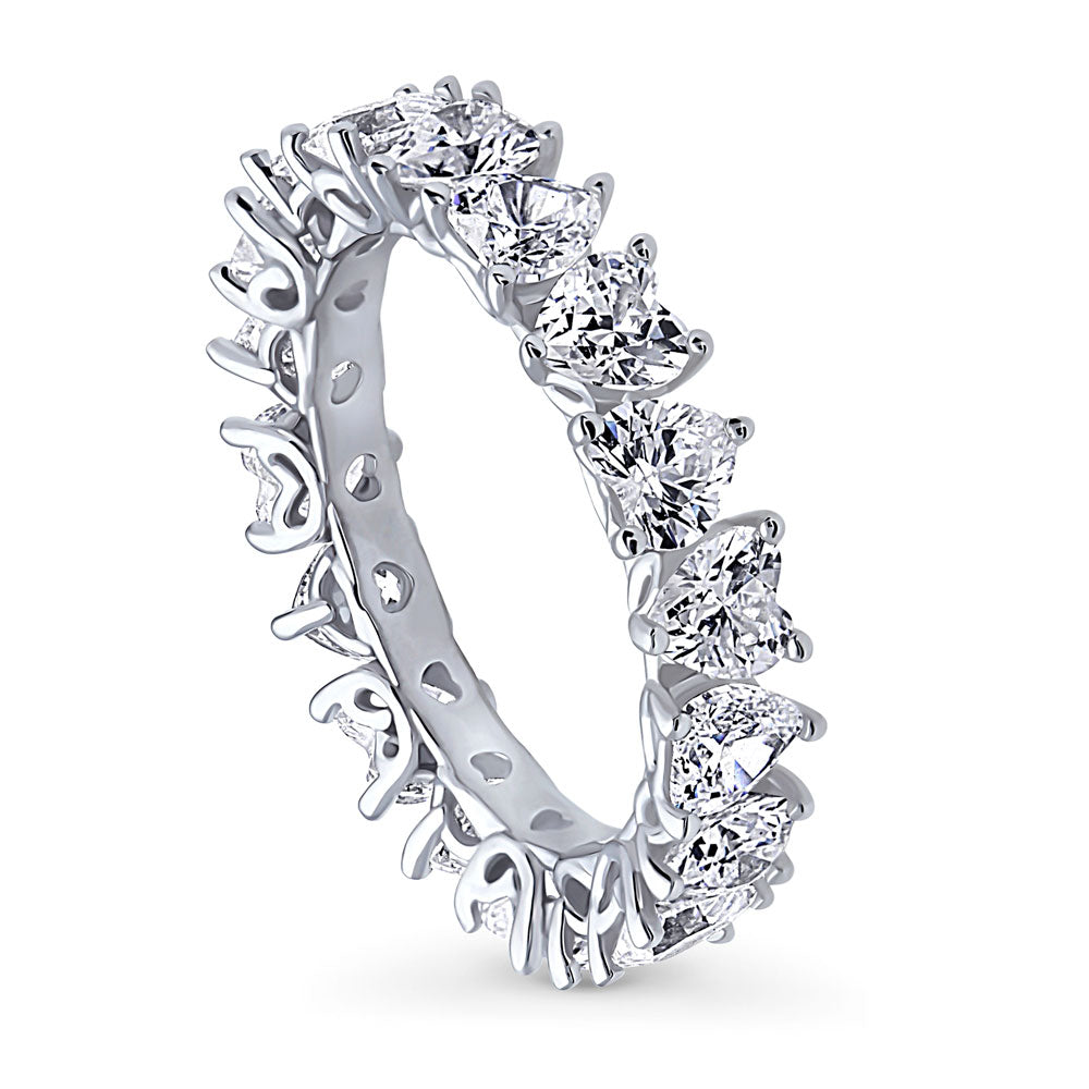 Heart Heart CZ Eternity Ring in Sterling Silver