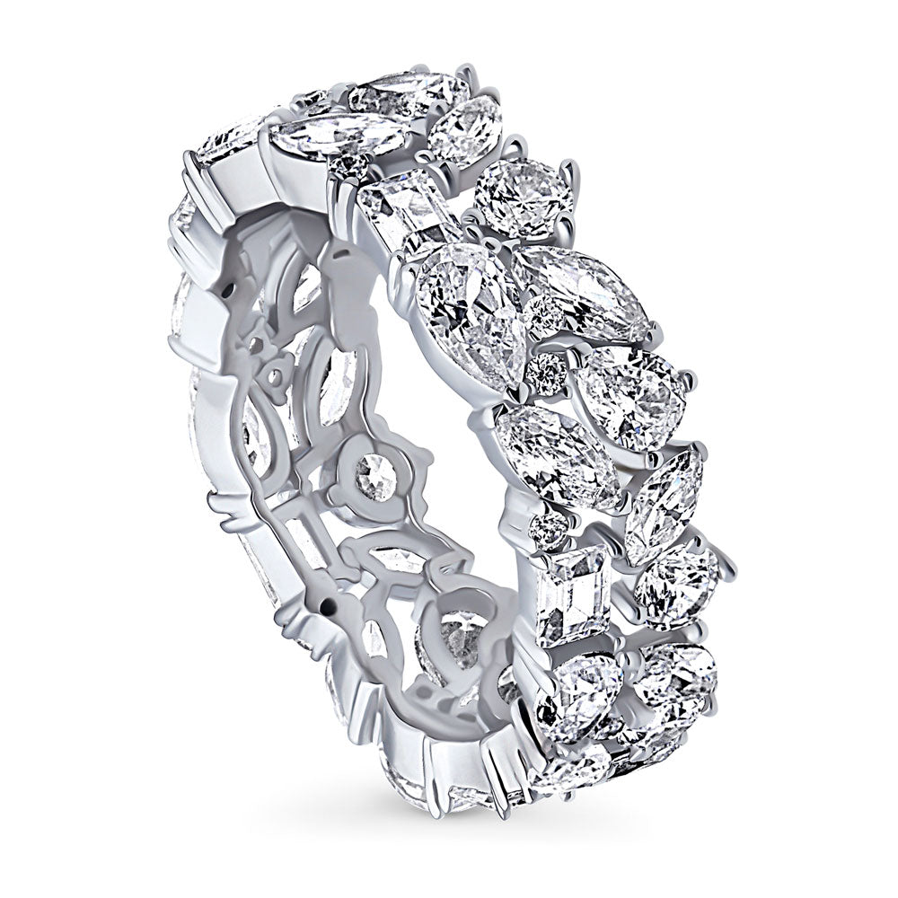 Front view of Cluster Pear CZ Eternity Ring in Sterling Silver, 3 of 7