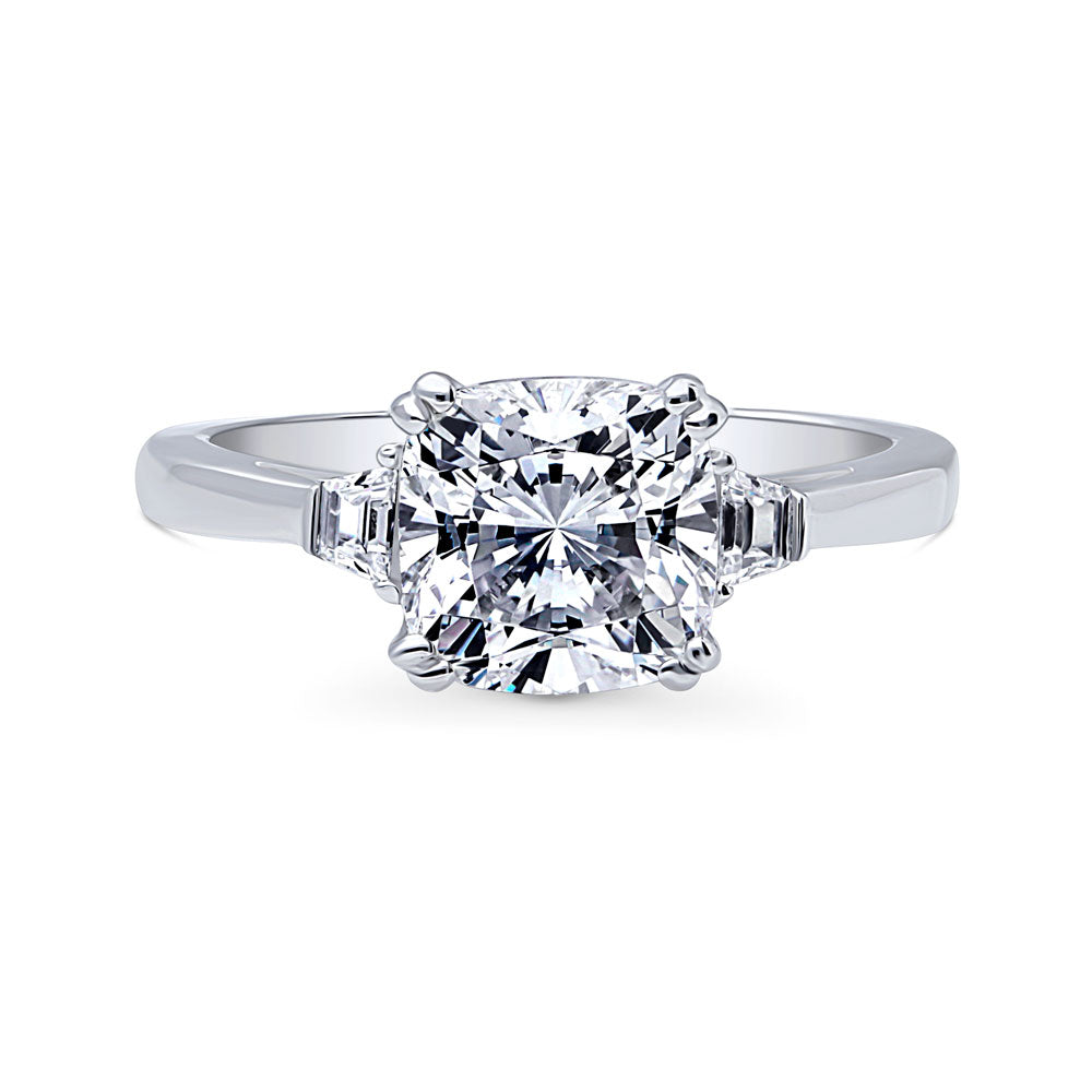 3-Stone 3ct Cushion CZ Ring in Sterling Silver, 1 of 8