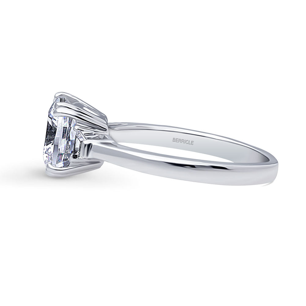 Angle view of 3-Stone 3ct Cushion CZ Ring in Sterling Silver, 5 of 8