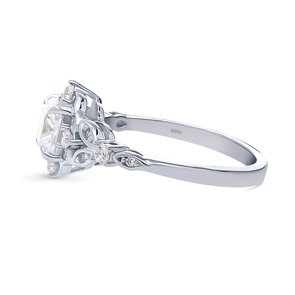 Angle view of Halo Art Deco Cushion CZ Ring in Sterling Silver, 5 of 9