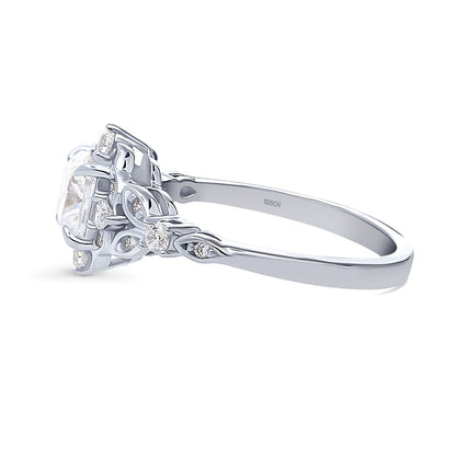 Halo Art Deco Cushion CZ Ring in Sterling Silver