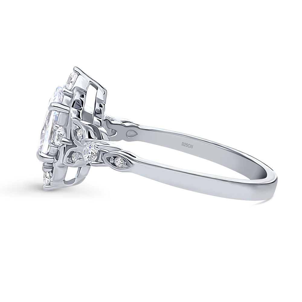 Angle view of Halo Art Deco Pear CZ Ring in Sterling Silver, 5 of 9