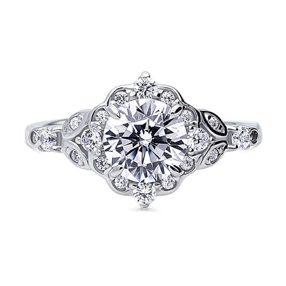 Halo Art Deco CZ Ring in Sterling Silver