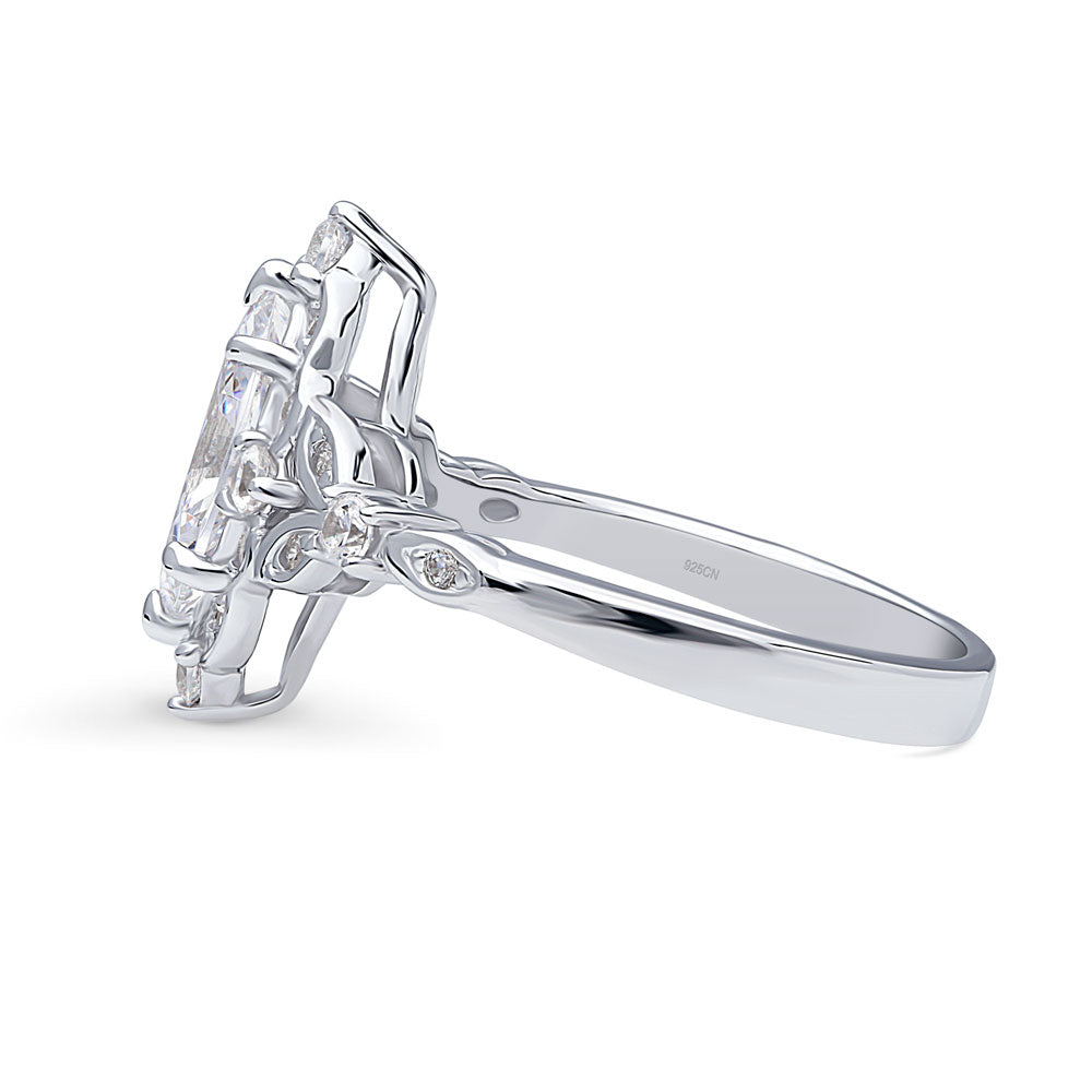 Angle view of Halo Art Deco Marquise CZ Ring in Sterling Silver, 5 of 8