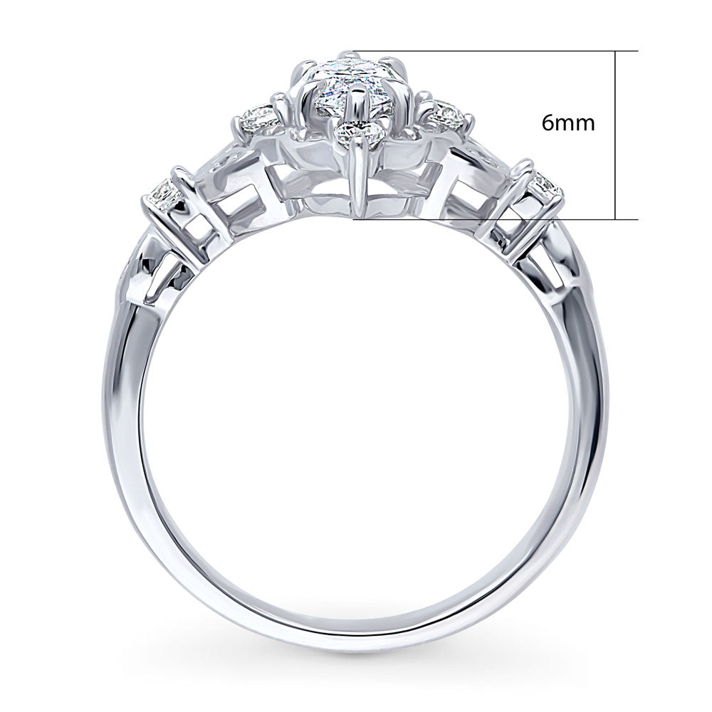 Halo Art Deco Marquise CZ Ring in Sterling Silver