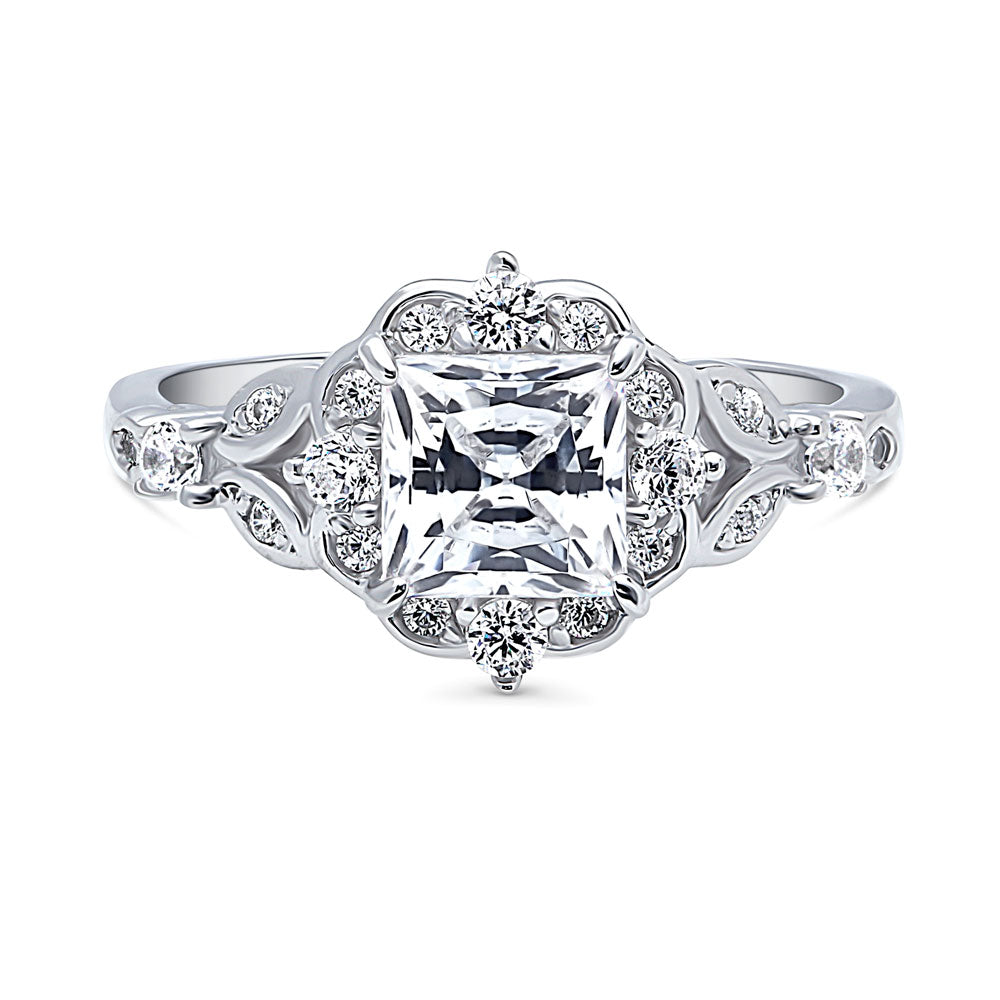 Halo Art Deco Princess CZ Ring in Sterling Silver, 1 of 8