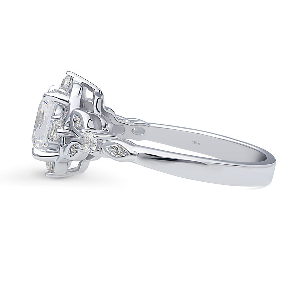 Angle view of Halo Art Deco Princess CZ Ring in Sterling Silver, 5 of 8