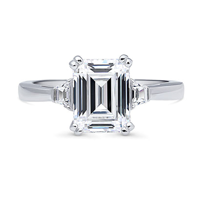 3-Stone 2.6ct Emerald Cut CZ Ring in Sterling Silver