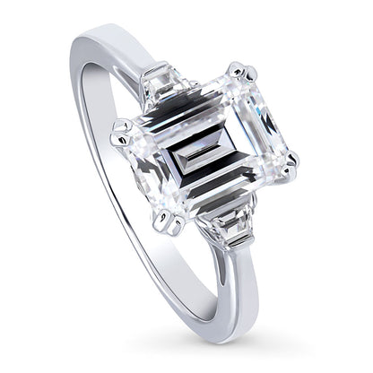 3-Stone 2.6ct Emerald Cut CZ Ring in Sterling Silver
