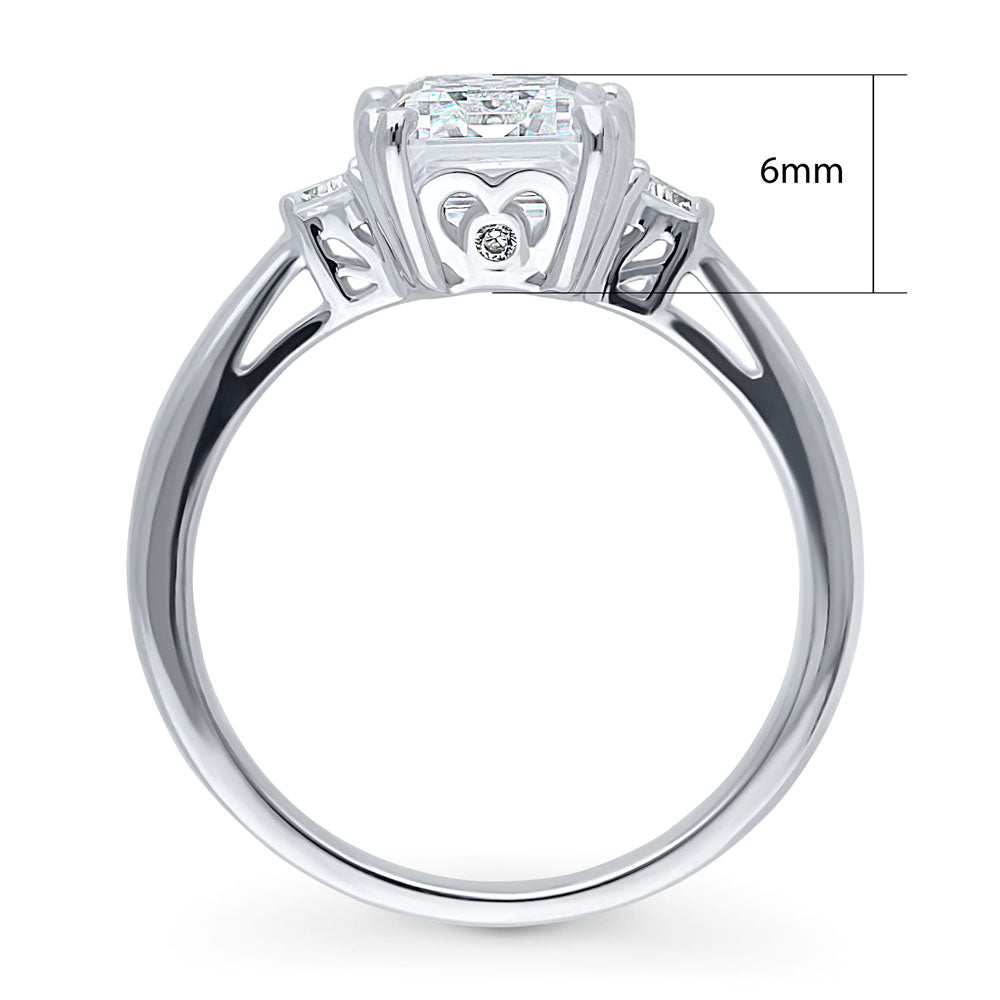 3-Stone 2.6ct Emerald Cut CZ Ring in Sterling Silver