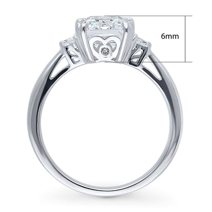 3-Stone 2.6ct Emerald Cut CZ Ring in Sterling Silver