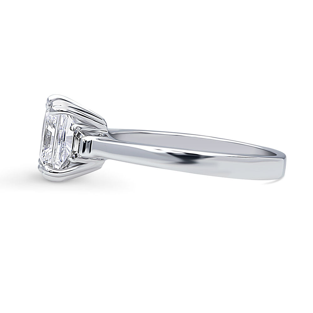 Angle view of 3-Stone 2ct Princess CZ Ring in Sterling Silver, 5 of 7