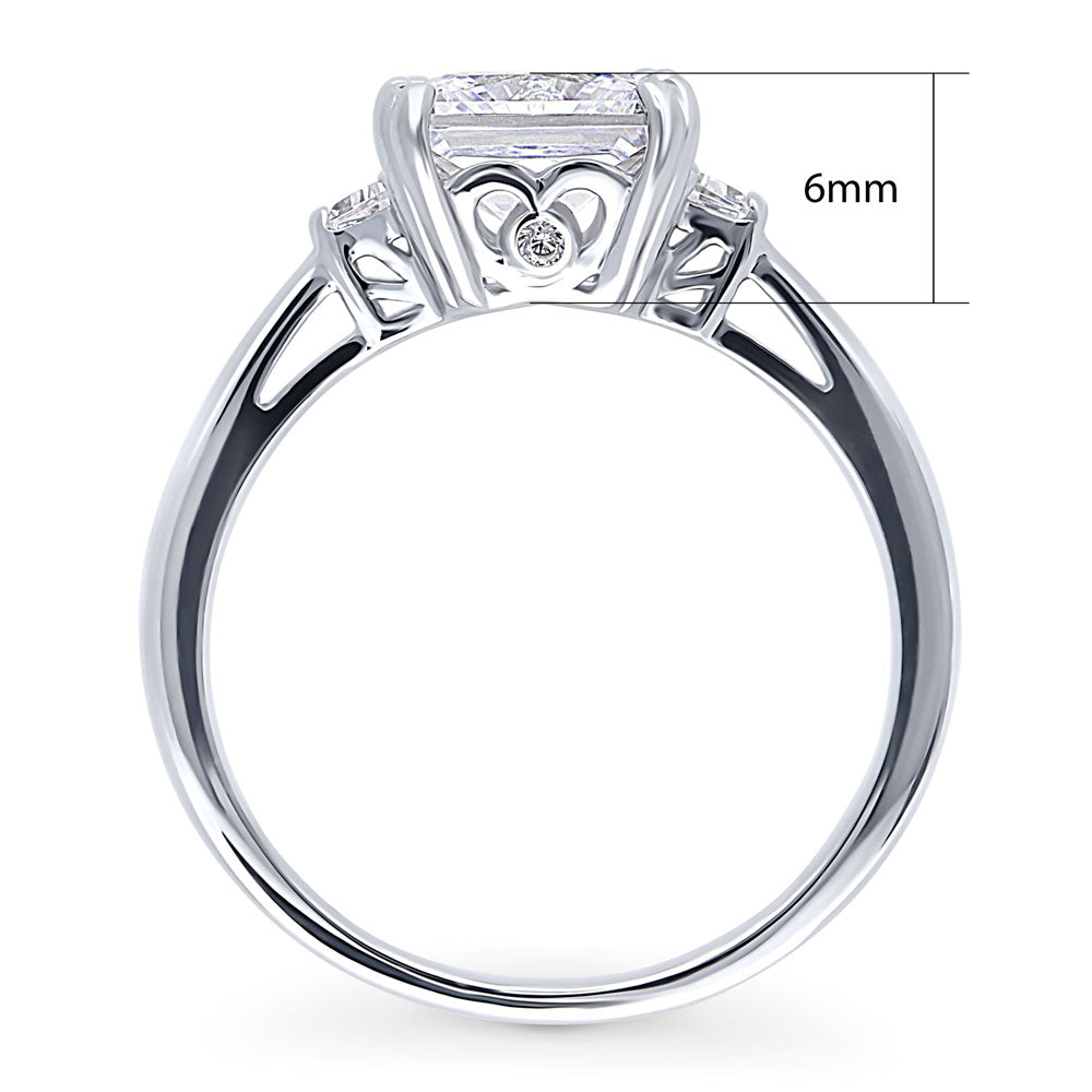 Alternate view of 3-Stone 2ct Princess CZ Ring in Sterling Silver, 7 of 7