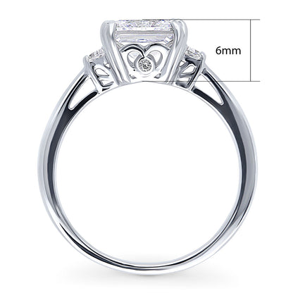 3-Stone 2ct Princess CZ Ring in Sterling Silver