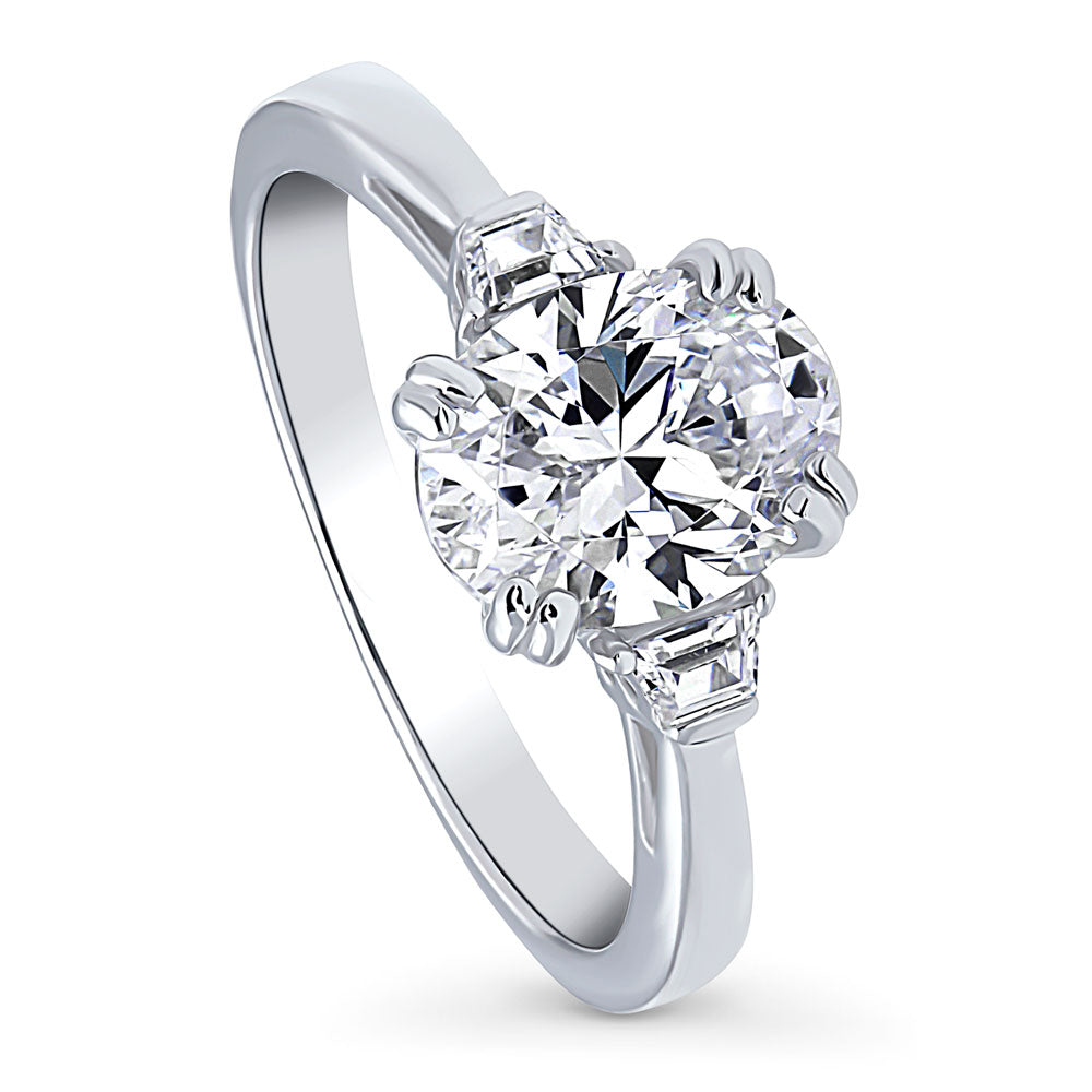 Front view of 3-Stone 1.8ct Oval CZ Ring in Sterling Silver, 4 of 9