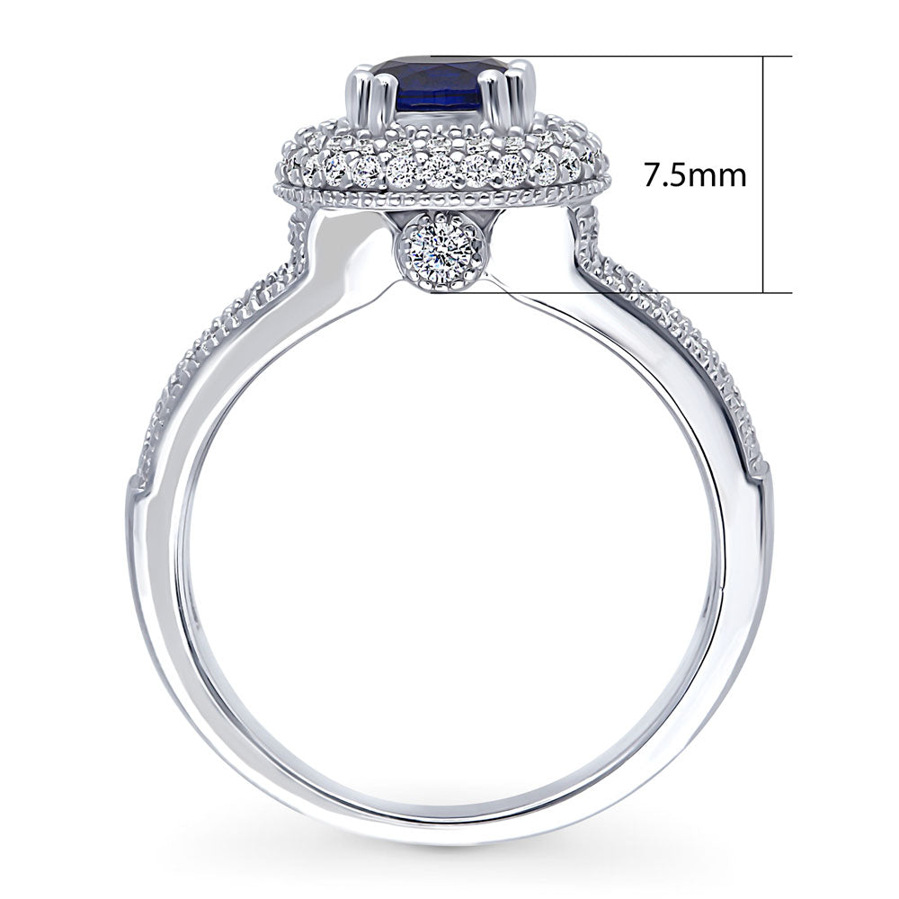 Halo Sapphire-Blue CZ Split Shank Ring in Sterling Silver