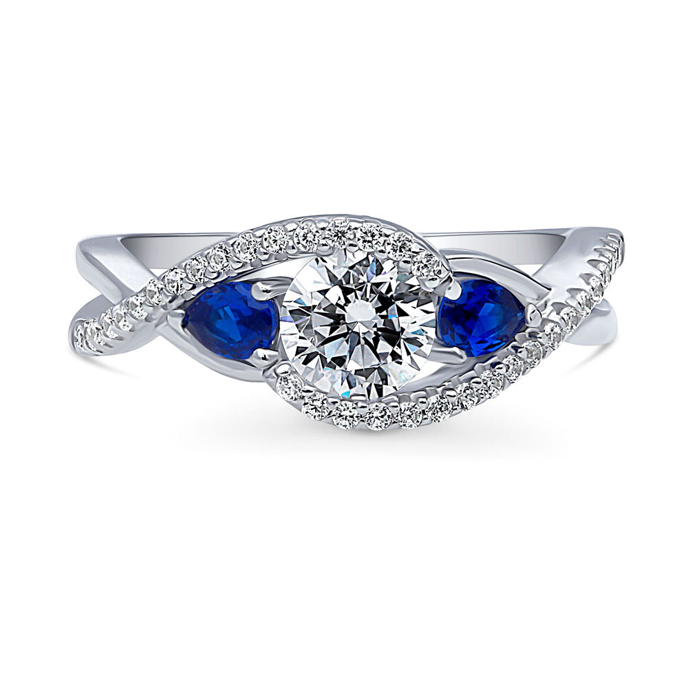 3-Stone Woven Bypass 0.8ct CZ Ring in Sterling Silver, 1 of 9