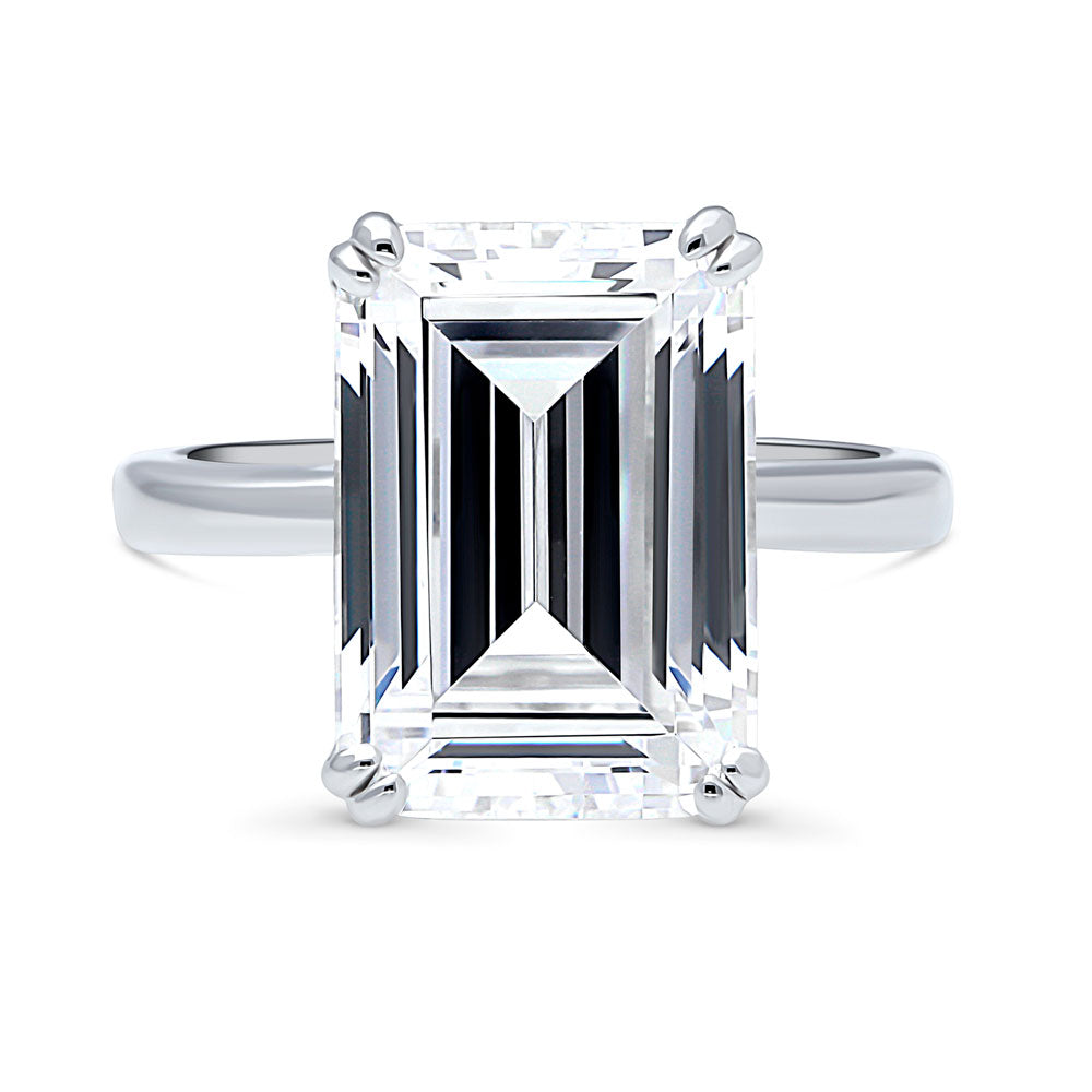 Solitaire 8.5ct Emerald Cut CZ Statement Ring in Sterling Silver