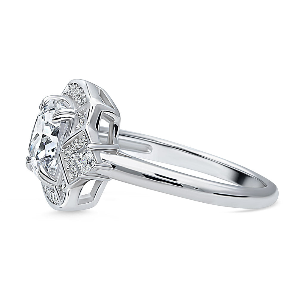 Angle view of Halo Arrow Art Deco Cushion CZ Ring in Sterling Silver, 5 of 7