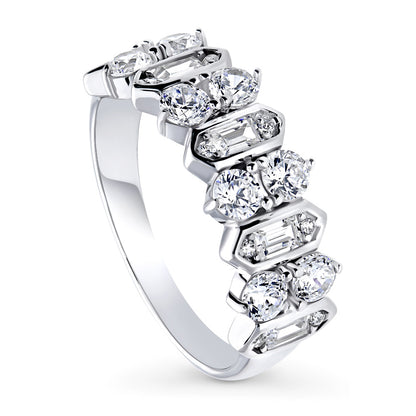 Cluster Art Deco CZ Band in Sterling Silver