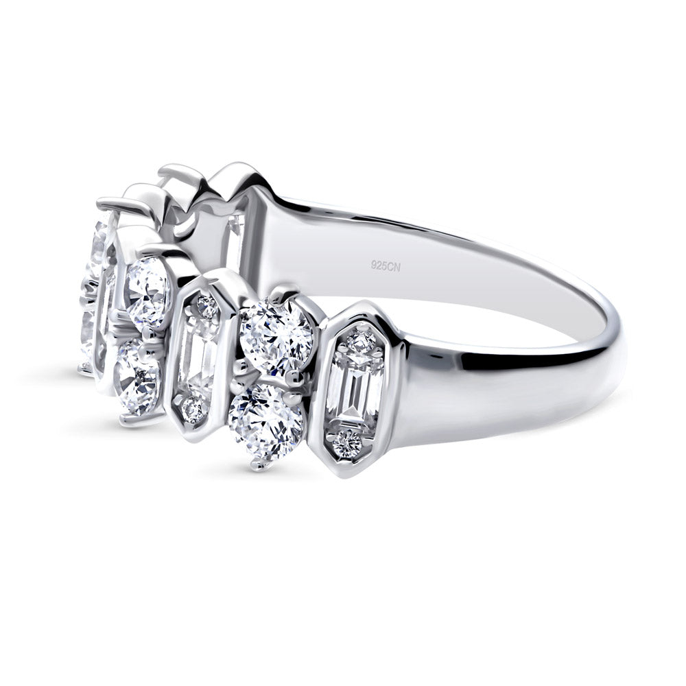 Angle view of Cluster Art Deco CZ Band in Sterling Silver, 5 of 12