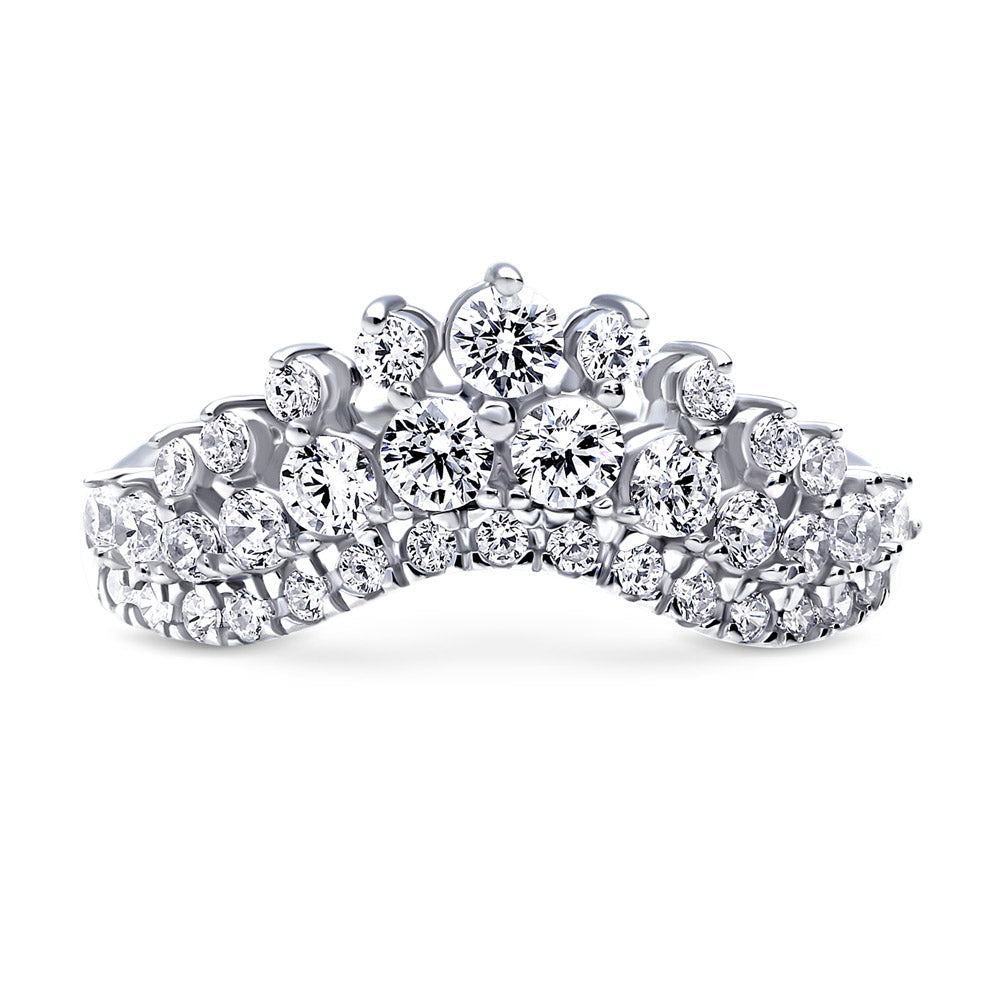 Wishbone Chevron Crown Graduated CZ Band in Sterling Silver