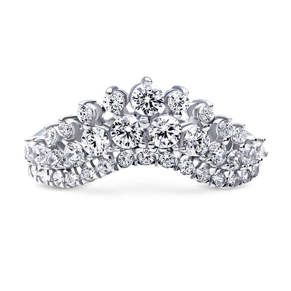 Wishbone Chevron Crown Graduated CZ Band in Sterling Silver