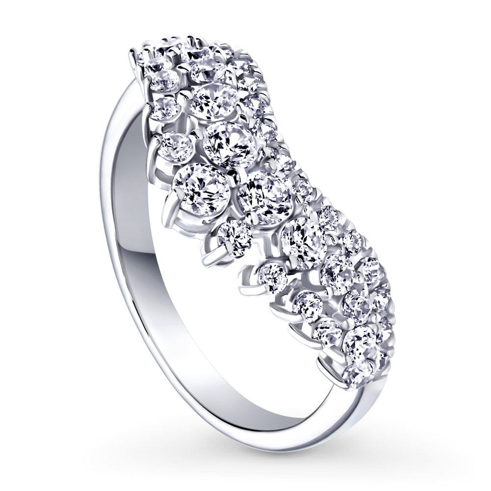 Wishbone Chevron Crown Graduated CZ Band in Sterling Silver