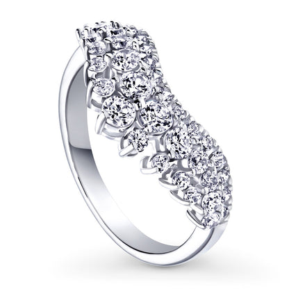 Wishbone Chevron Crown Graduated CZ Band in Sterling Silver