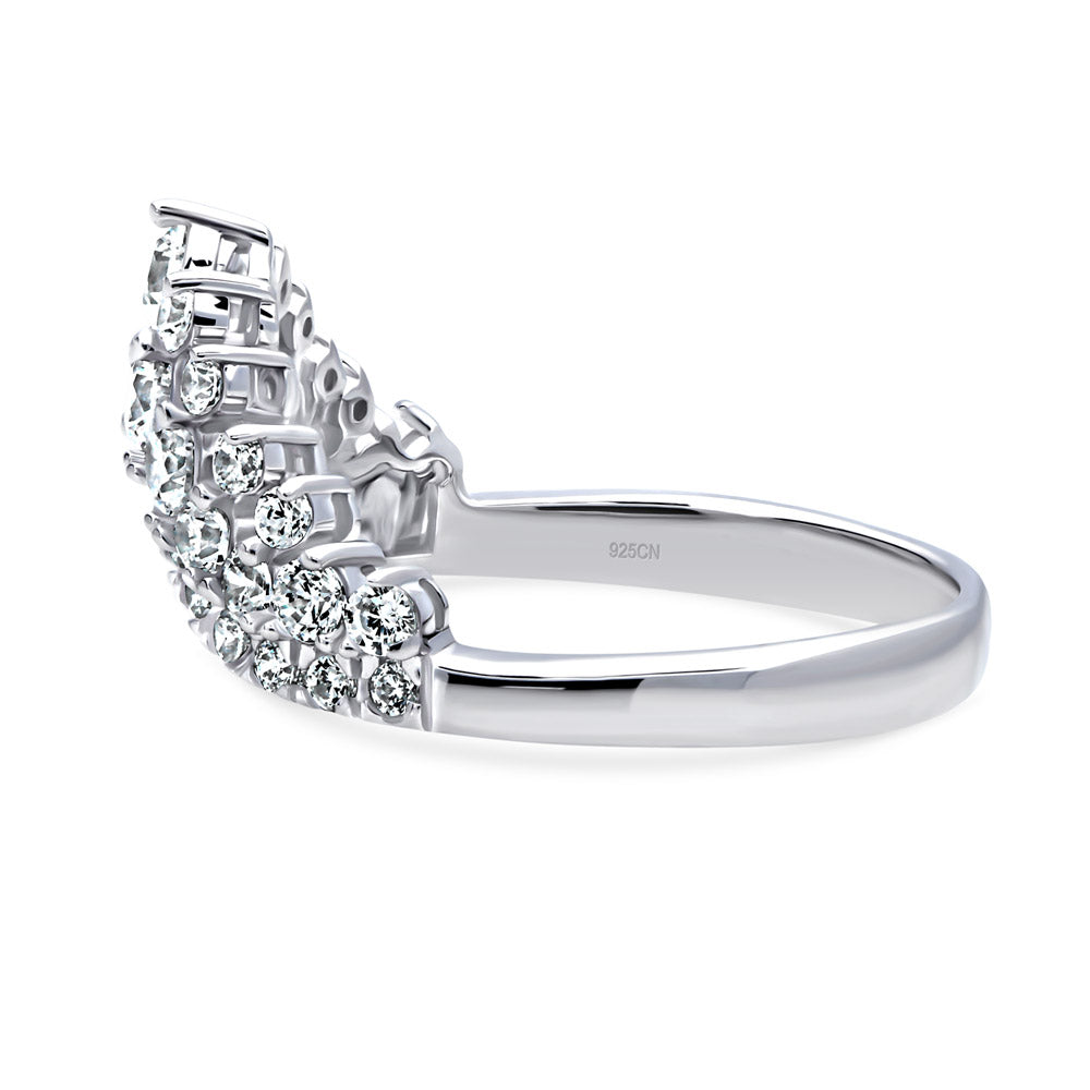 Angle view of Wishbone Chevron Crown Graduated CZ Band in Sterling Silver, 5 of 8