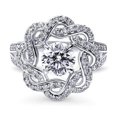 Flower Woven Ribbon Wreath CZ Split Shank Ring in Sterling Silver