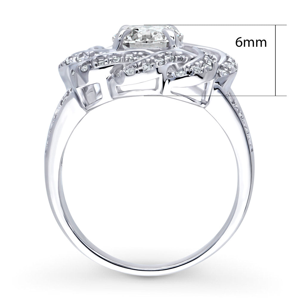 Alternate view of Flower Woven Ribbon Wreath CZ Split Shank Ring in Sterling Silver, 8 of 11